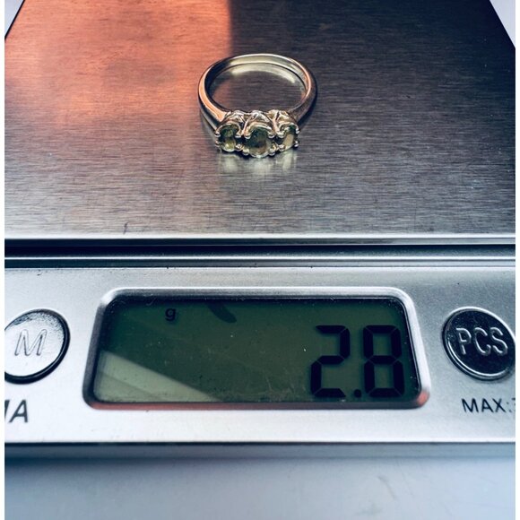 Estate 925 Sterling Silver Triple Green Gemstone Ring Size 6.5 Vintage Jewelry - Picture 9 of 11